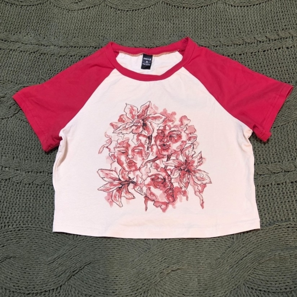 Baby Tee Artistic Floral T-shirt Red And Cream